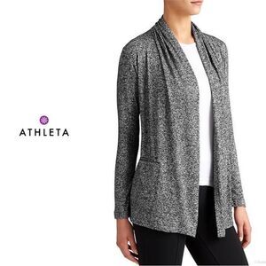 ATHLETA pose wrap open cardigan drape pockets heather grey